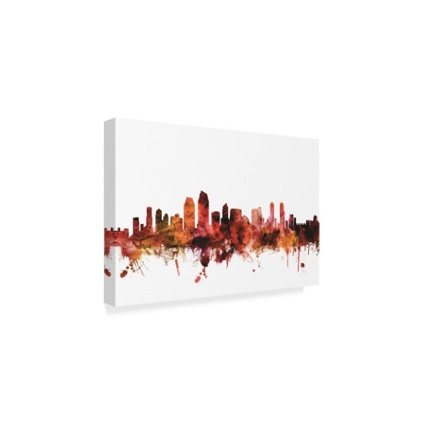 Michael Tompsett 'San Diego California Skyline Red' Canvas Art,30x47